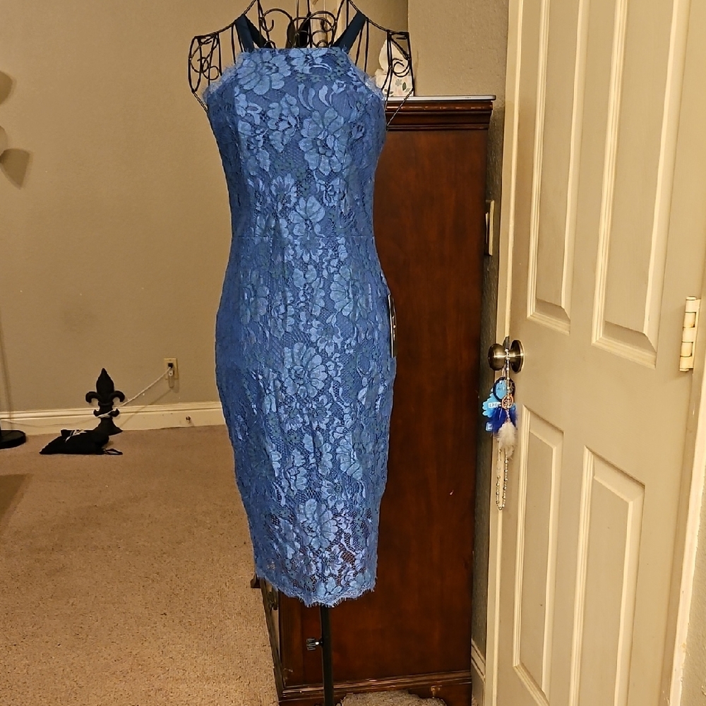 Lulu's Blue Floral Lace Midi Dress
